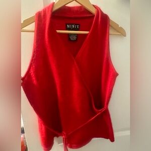 Angora large wrap sweater top. Flattering fit. Red metallic